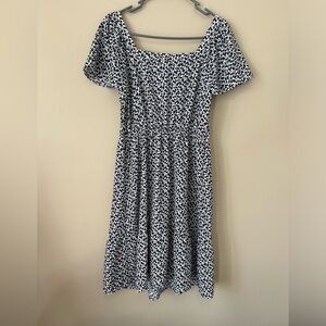 Monteau Los Angelos Blue & White Floral Square neck A line dress womens size Med